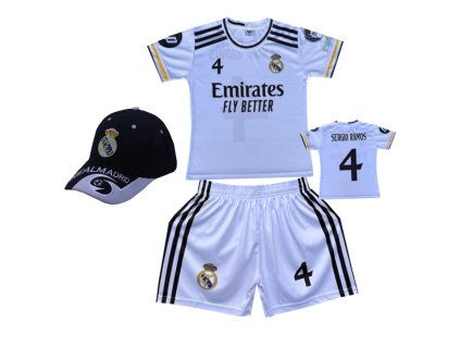 Premium dětský fotbalový dres + fotbalová kšiltovka Real Madrid - Sergio Ramos.Č.04