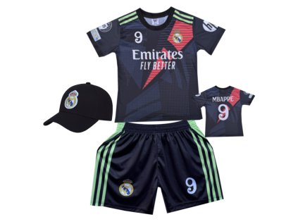 Premium dětský fotbalový dres Komplet + fotbalová kšiltovka Real Madrid FC - Kylian Mbappe.Č09,(Emirates Fly Better)