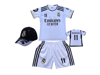 Premium dětský fotbalový dres + fotbalová kšiltovka Real Madrid - Rodrygo 11