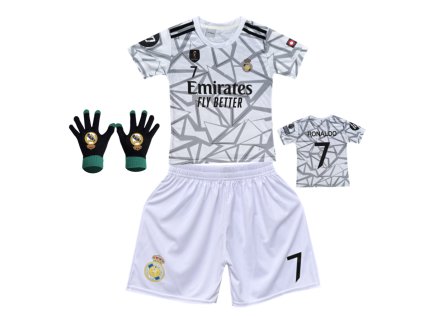 Premium Dětský fotbalový dres Komplet + fotbalová pletené rukavice Real Madrid FC - Cristiano Ronaldo CR7 F2