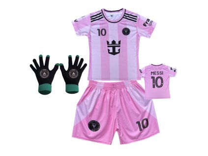 Premium Dětský fotbalový dres Komplet + fotbalová pletené rukavice Inter Miami CF 25/26 - King Messi 10