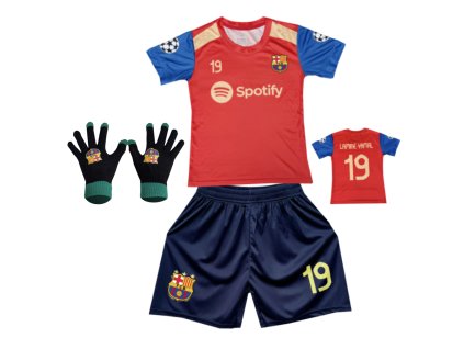 Premium Dětský fotbalový dres Komplet + fotbalová pletené rukavice Barcelona fc - Lamine Yamal