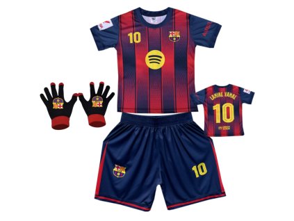 Premium Dětský fotbalový dres Komplet + fotbalová pletené rukavice Barcelona fc - Lamine Yamal.Č10
