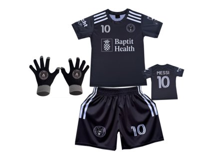 Premium dětský fotbalový dres Komplet + fotbalová pletené rukavice Inter Miami CF Academy - Messi MJ10