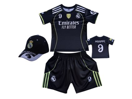 Premium dětský fotbalový dres + fotbalová kšiltovka FC Real Madrid - Kylian Mbappe 9(Emirates Fly Better)