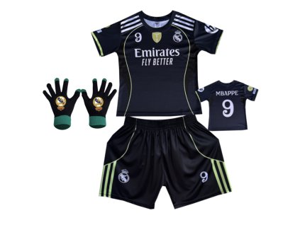 Premium dětský fotbalový dres + fotbalová pletené rukavice FC Real Madrid - Kylian Mbappe.9(Emirates Fly Better)