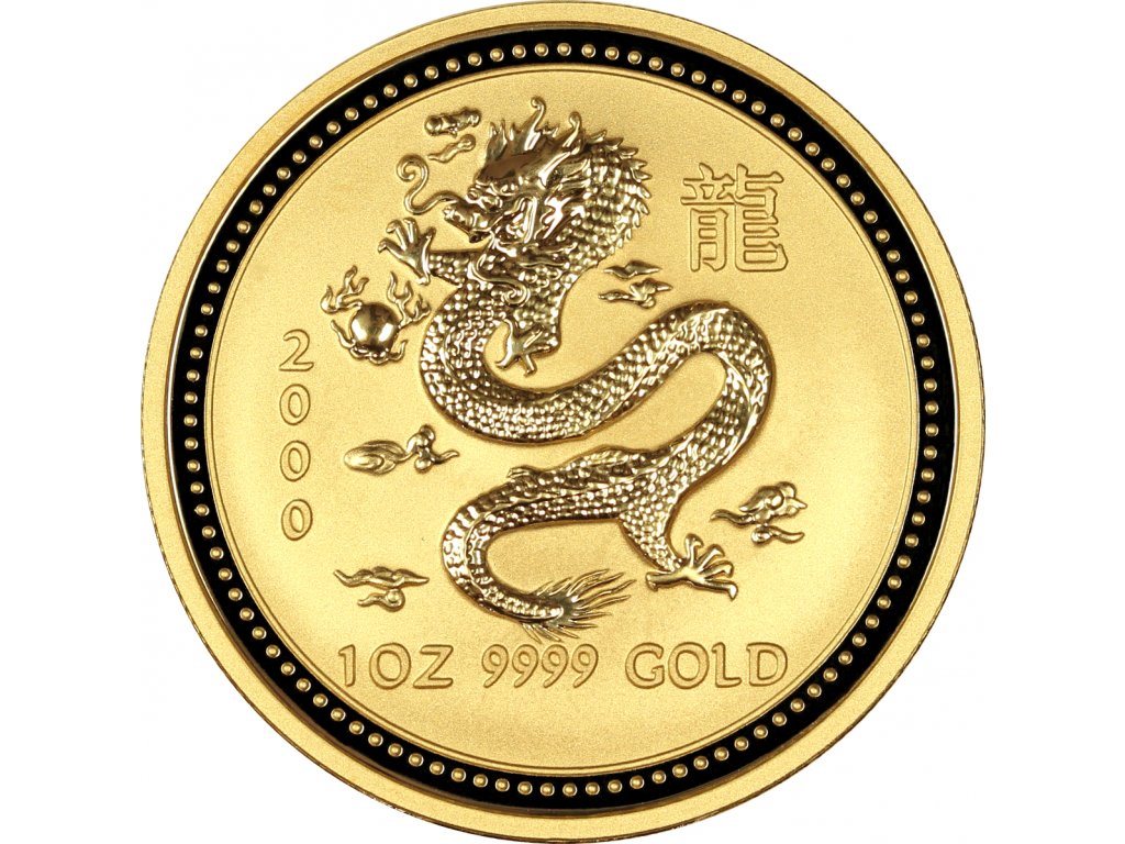 2 unce zlatá mince Austrálie Lunar I drak 2000