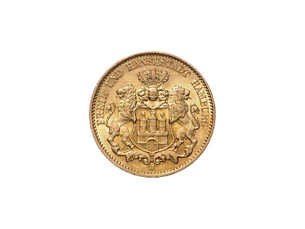 10 Mark zlatá mince Hamburg