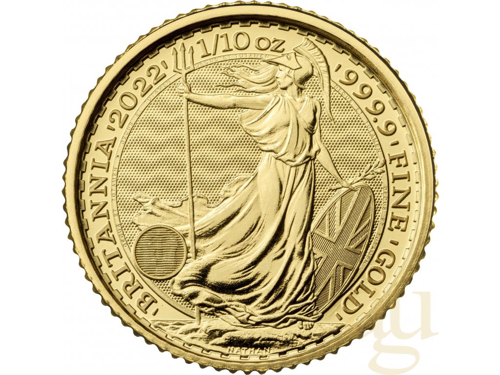 1/10 uncí zlatá mince Britannia 2022