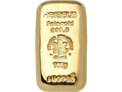 100 gramů zlatý slitek Heraeus Gussbarren