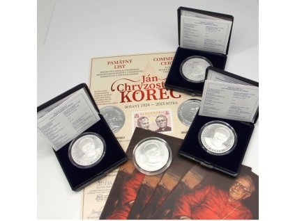 Lot stříbrných mincí Proof a BK s pamětním listem k 100. výročí narození "Ján Chryzostom Korec"