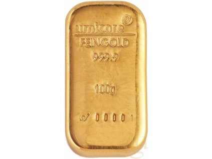 100 gramů zlatý slitek Umicore Gussbarren