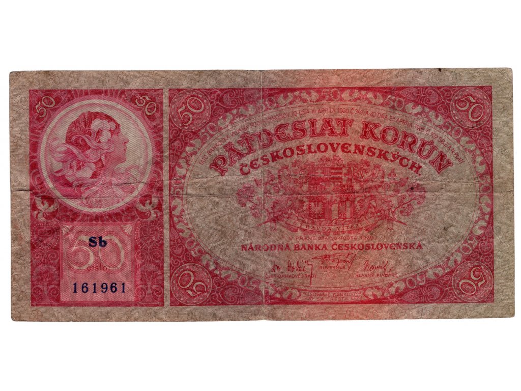 ČESKOSLOVENSKO. 50 korun 1929. Série Sb. Nov. 22b.