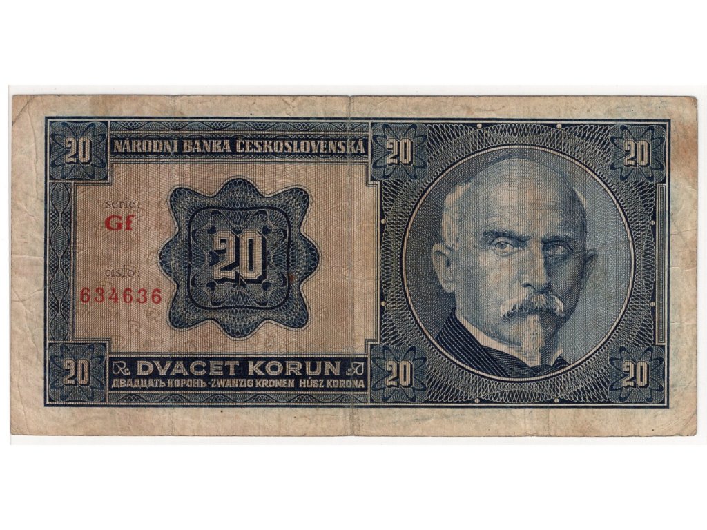 ČESKOSLOVENSKO. 20 korun 1926. Série Ff. Nov. 21b.