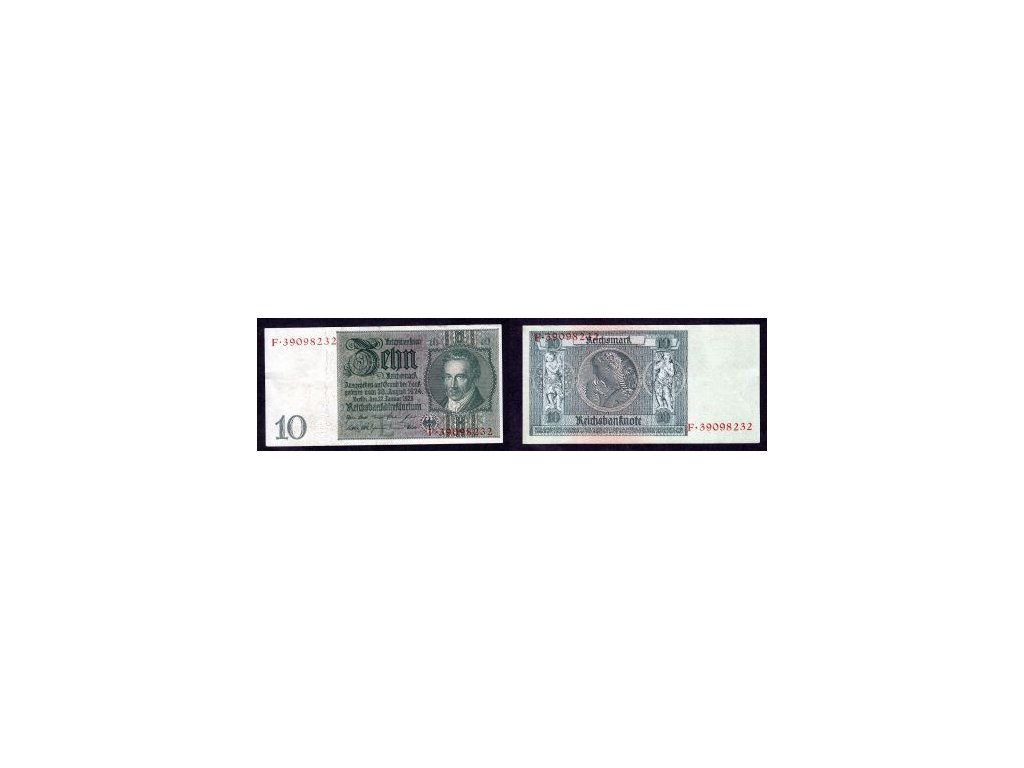NĚMECKO. 10 Reichsmark. Ro. 173b. 22. 1.1929. Podtisk E. Série F.
