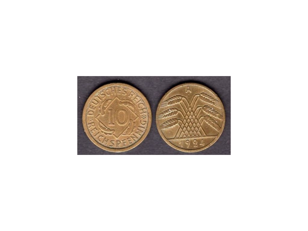 NĚMECKO. 10 Reichspfennig 1924/A.