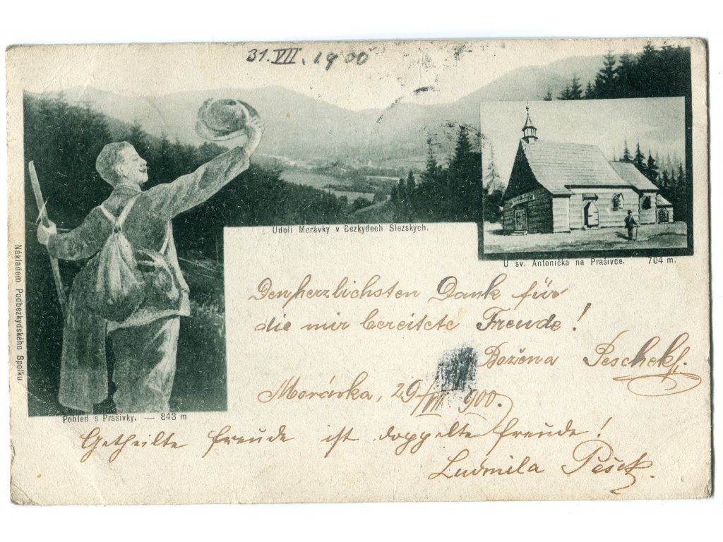 Údolí Morávky v Bezkydech Slezských. U sv. Antoníčka na Prašivce. Pohled s Prašivky. 1900.