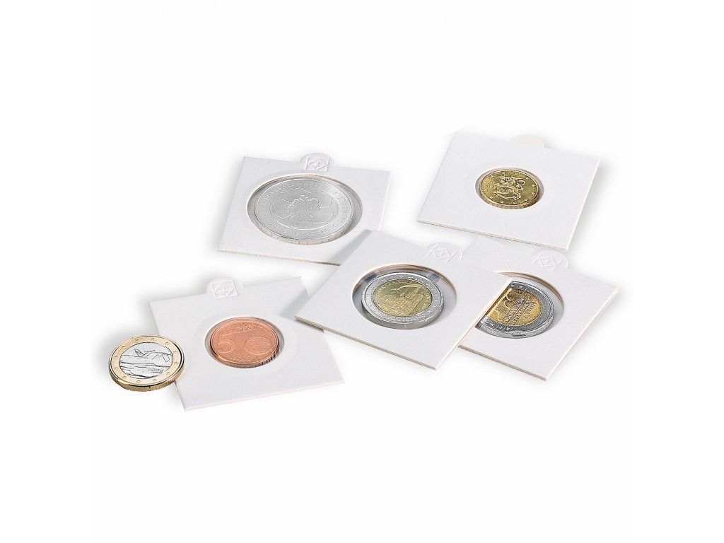 Papírové rámečky MATRIX, samolepicí, na mince do Ø 27,5 mm, bílá - 25 kusů v balení