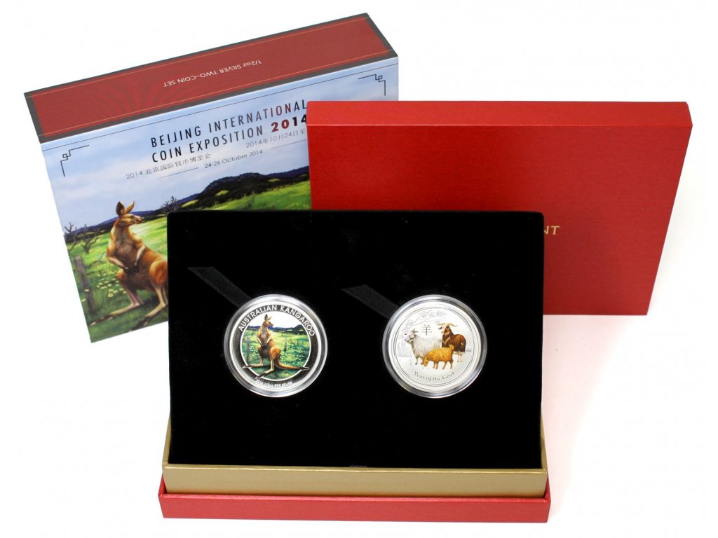 Austrálie. 50 cents 2014. Klokan a Koza. Pekingská výstava mincí. 2x 1/2 oz.