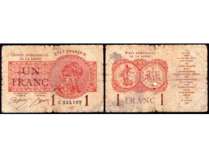 FRANCIE - Sársko. 1 franc 1930.