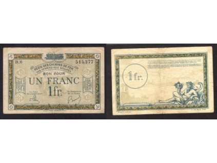 FRANCIE - BELGIE. Regie des Chemins de Fer des Territoires occupés. 1 Franc 1923.