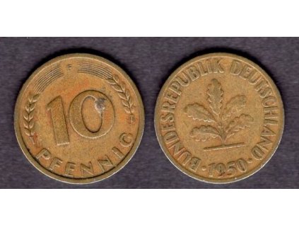 NĚMECKO. 10 pfennig 1950/F.