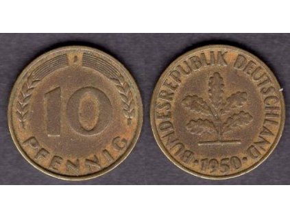 NĚMECKO. 10 pfennig 1950/J.