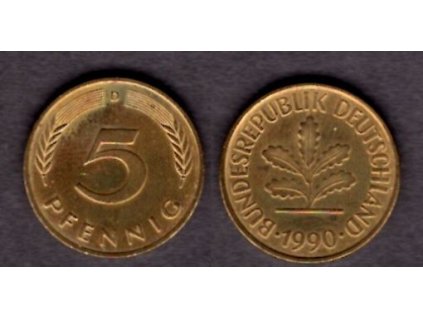NĚMECKO. 5 Pfennig 1990/D.