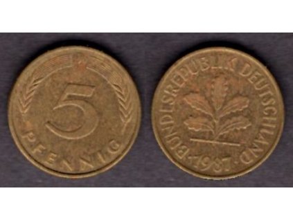 NĚMECKO. 5 Pfennig 1987/J.