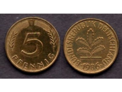 NĚMECKO. 5 Pfennig 1986/F.