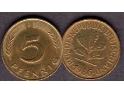 NĚMECKO. 5 Pfennig 1986/D.