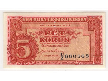 ČESKOSLOVENSKO. 5 korun (1945). Série UZ. Nov. 69.