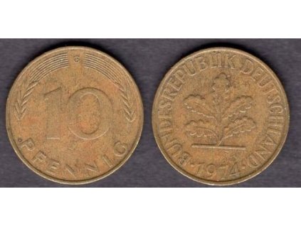 NĚMECKO. 10 pfennig 1974/G.