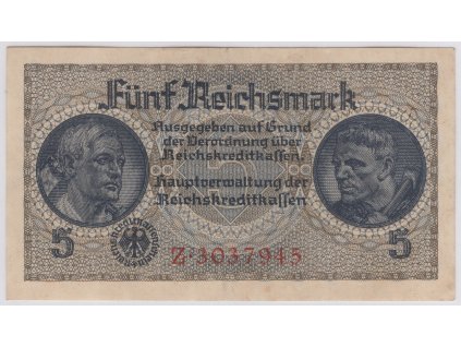 NĚMECKO. 5 Reichsmark (1939-1944). Ro. 553a. Série Z.