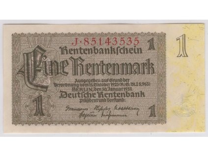 NĚMECKO. 1 Rentenmark. Ro. 166b. 30. 1.1937. Série J.