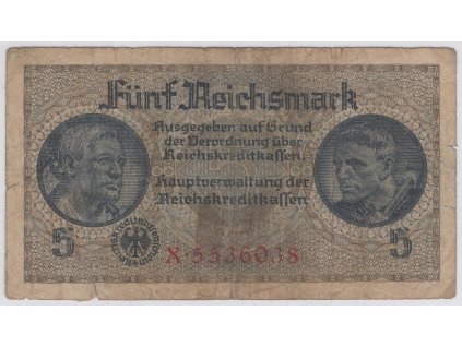 NĚMECKO. 5 Reichsmark (1939-1944). Série X. Ro. 553a.