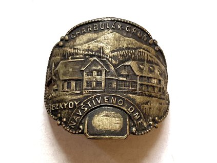 GRUŇ. Charbulák. Bezkydy. Štítek na hůl.