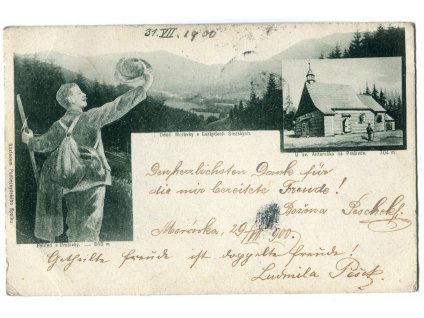 Údolí Morávky v Bezkydech Slezských. U sv. Antoníčka na Prašivce. Pohled s Prašivky. 1900.