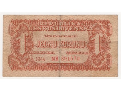 ČESKOSLOVENSKO. 1 koruna 1944. Série MB. Nov. 56.