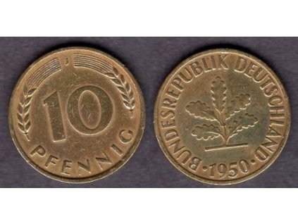 NĚMECKO. 10 pfennig 1950/J.