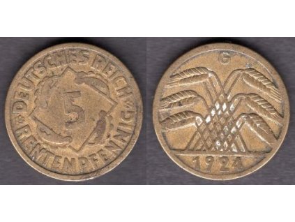 NĚMECKO. 5 Rentenpfennig 1924/G.