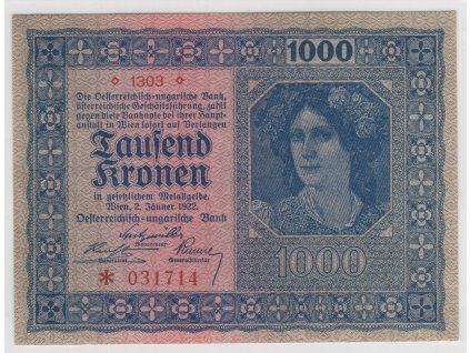 RAKOUSKO. 1000 Kronen 1922. KK 170a.