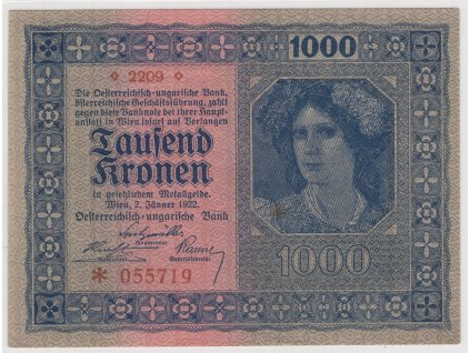 RAKOUSKO. 1000 Kronen 1922. KK 170a.