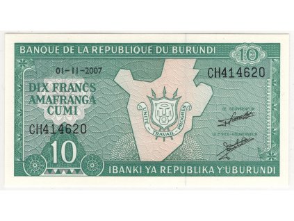 BURUNDI. 10 francs 2007.