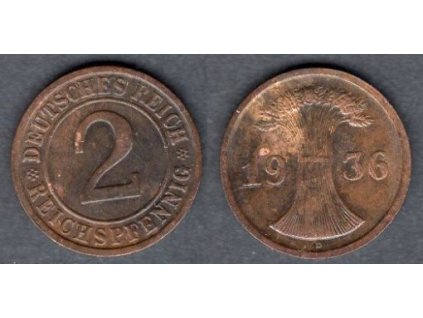 NĚMECKO. 2 Reichspfennig 1936/D.