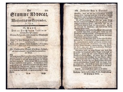Der Stumme Advocat IV. Wochenstück im September 1752. IX: Haus. Der 12. Zeichen im Zodiaco.