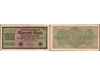 NĚMECKO. 1.000 Mark. Ro. 75m. 15. 9.1922. Firma RD, série De.