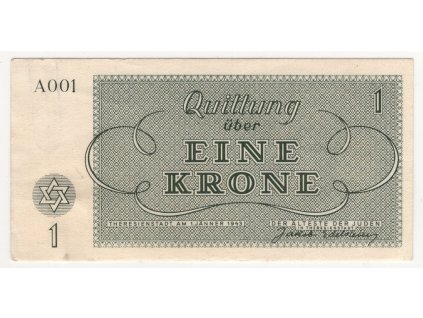 Terezín. 1 Krone 1943. Série A 001. Nov. TPa.