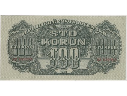 ČESKOSLOVENSKO. 100 korun 1944. Série KX. Nov. 59b.