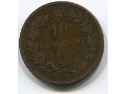 ITÁLIE. 10 centesimi 1866/H (Birmingham).
